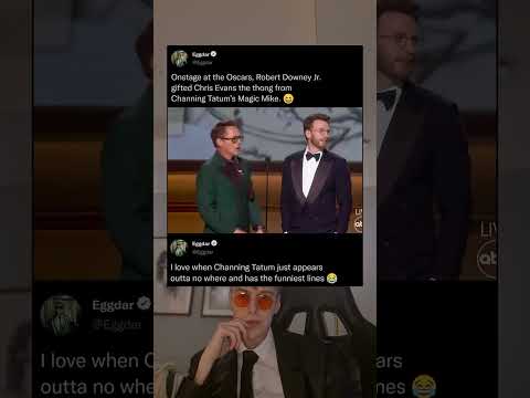 Onstage at the Oscars, Robert Downey Jr gifted Chris Evans the prop from Channing Tatum's Magic Mike