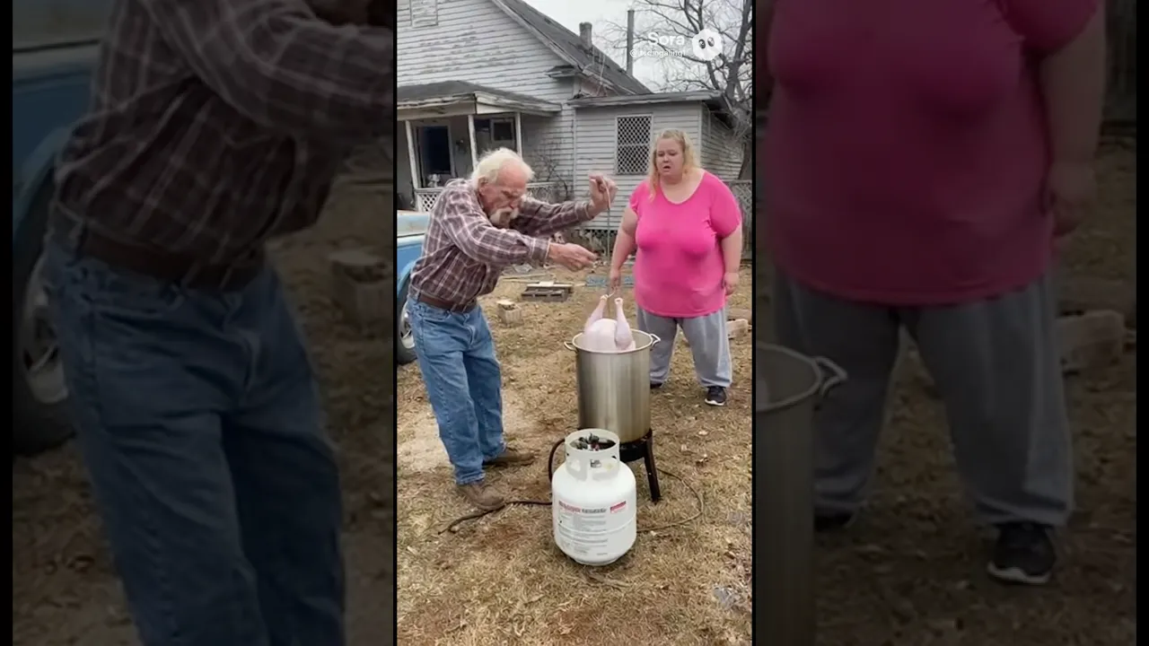Becky and Grandpa frying turkey. 🦃🔥 #thanksgiving #turkey #funny #dingalinged #comedy #funnyshorts